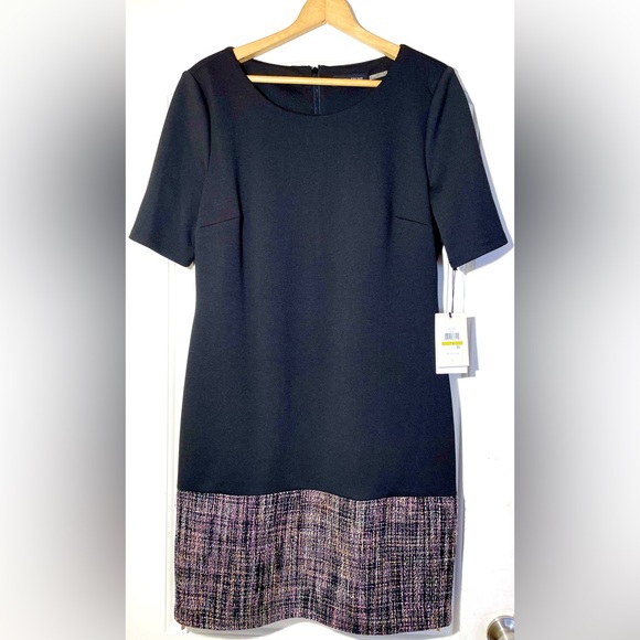 Ivanka Trump NWT Black Plus Size Ponte Dress Tweed Trim Size 14 - Picture 1 of 5